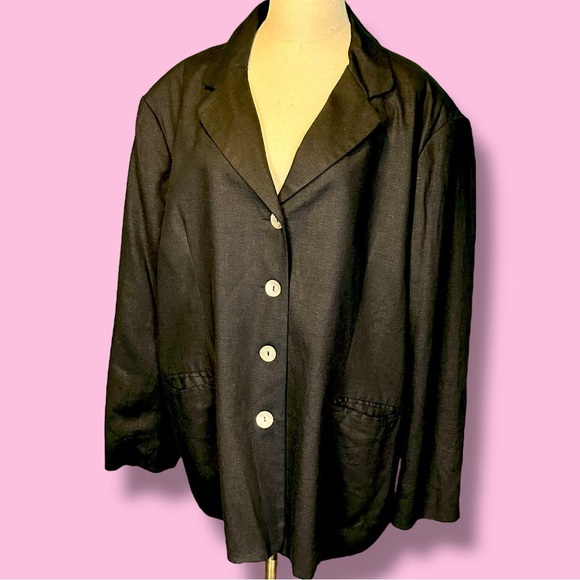 Sandro Vintage Black Linen-Blend Blazer with Pearl Shell Buttons Plus Size 22 - Picture 12 of 14